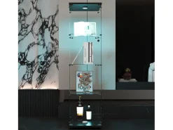 Vitrine de vidro com 4 prateleiras, LED, 1 porta, 164x42x36 cm, armário de coleta, preto, transparente