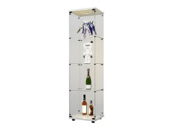 Vitrine de vidro com 4 prateleiras, LED, 1 porta, 164x42x36 cm, armário de coleta, branco, transparente