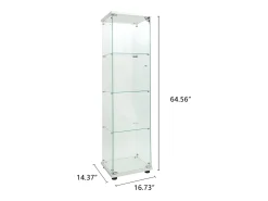 Vitrine de vidro com 4 prateleiras, LED, 1 porta, 164x42x36 cm, armário de coleta, branco, transparente