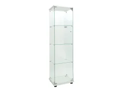 Vitrine de vidro com 4 prateleiras, LED, 1 porta, 164x42x36 cm, armário de coleta, branco, transparente