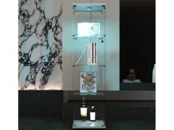 Vitrine de vidro com 4 prateleiras, LED, 1 porta, 164x42x36 cm, armário de coleta, branco, transparente