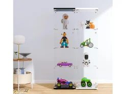 Vitrine de vidro com 4 prateleiras e 1 porta, 164x42,5x36,5 cm, armário de coleção, branco, transparente