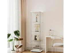 Vitrine de vidro com 4 prateleiras e 1 porta, 164x42,5x36,5 cm, armário de coleção, branco, transparente