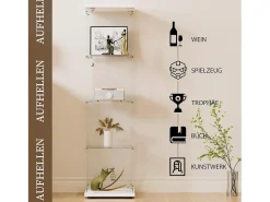 Vitrine de vidro com 4 prateleiras e 1 porta, 164x42,5x36,5 cm, armário de coleção, branco, transparente