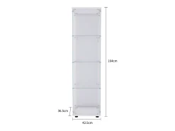 Vitrine de vidro com 4 prateleiras e 1 porta, 164x42,5x36,5 cm, armário de coleção, branco, transparente