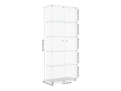 Vitrine de vidro com 5 prateleiras e iluminação LED personalizável – Base branca