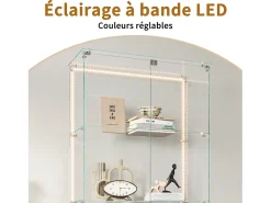 Vitrine de vidro com 5 prateleiras e iluminação LED personalizável – Base branca