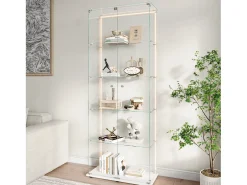 Vitrine de vidro com 5 prateleiras e iluminação LED personalizável – Base branca