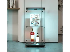 Vitrine de vidro com 2 prateleiras, vitrine de vidro com luzes LED e portas, 86x40x36 cm, preta