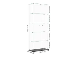 Vitrine de vidro com 5 prateleiras e iluminação LED personalizável – Base preta