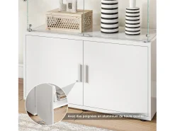 Vitrine de vidro com 3 prateleiras, armários e iluminação LED – Design moderno branco