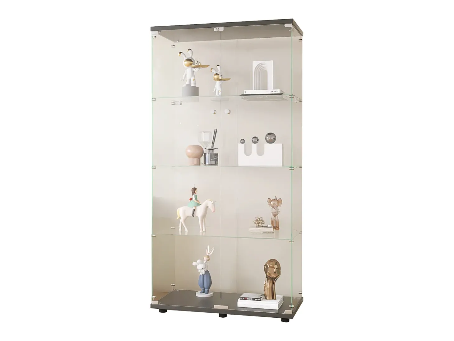 Vitrine de vidro com 4 prateleiras, 2 portas e fechadura, 164 x 80 x 36 cm, preta