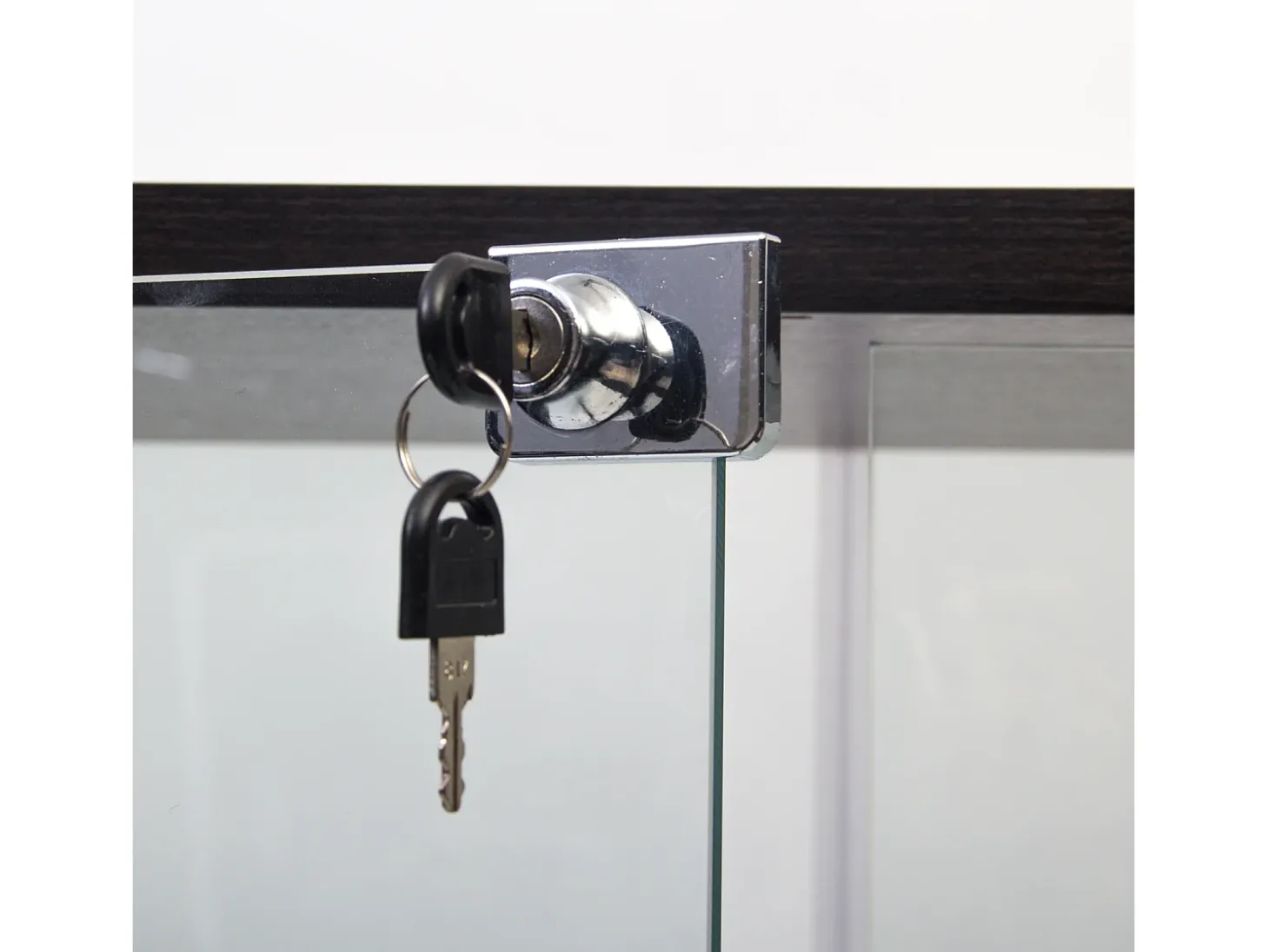 Vitrine de vidro com 4 prateleiras, 2 portas e fechadura, 164 x 80 x 36 cm, preta