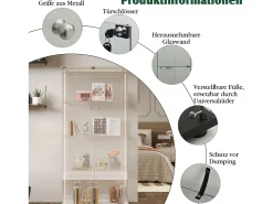 Vitrine de vidro com iluminação LED, 4 prateleiras e 2 portas, 78x35x163 cm, branca.