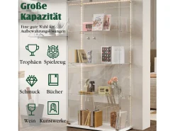 Vitrine de vidro com iluminação LED, 4 prateleiras e 2 portas, 78x35x163 cm, branca.