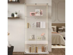 Vitrine de vidro com iluminação LED, 4 prateleiras e 2 portas, 78x35x163 cm, branca.