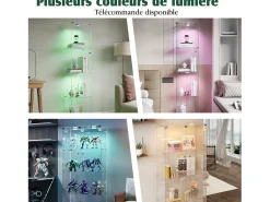 Vitrine de vidro com iluminação LED acionável por toque, portas e prateleiras com fechadura, 163x40x35 cm, preta