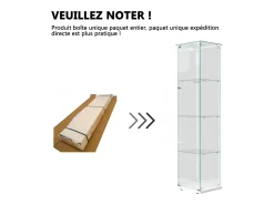 Vitrine de vidro com iluminação LED, portas e prateleiras com fechadura, ideal para sala de estar/bar, 163x40x35 cm, branca.