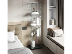 Vitrine de vidro com iluminação LED, portas e prateleiras com fechadura, ideal para sala de estar/bar, 163x40x35 cm, preta.