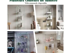 Vitrine de vidro com iluminação LED, portas e prateleiras com fechadura, ideal para sala de estar/bar, 163x40x35 cm, preta.