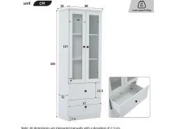 Vitrine de vidro com iluminação LED, 2 portas e 2 gavetas, 60x35,5x165cm, branca