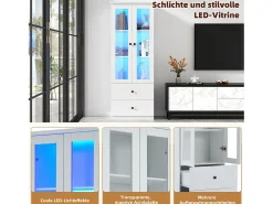 Vitrine de vidro com iluminação LED, 2 portas e 2 gavetas, 60x35,5x165cm, branca