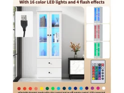 Vitrine de vidro com iluminação LED, 2 portas e 2 gavetas, 60x35,5x165cm, branca