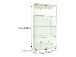 Vitrine de vidro com iluminação LED e fechadura, vitrine de vidro para sala de estar com 2 portas e prateleiras, branca