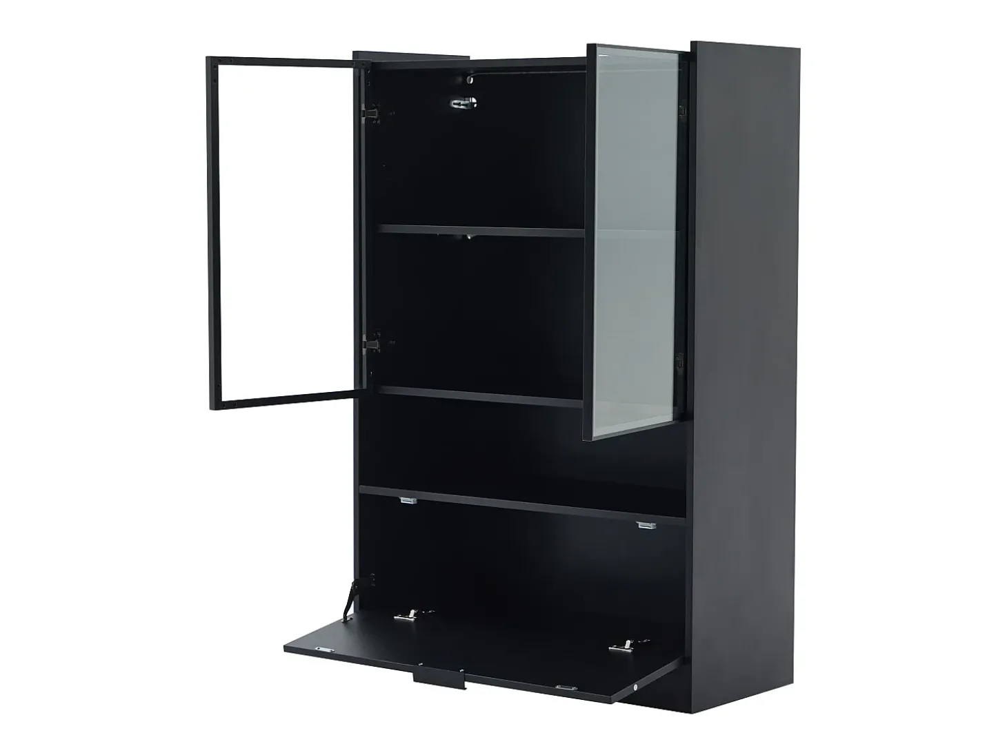 Vitrine de vidro com iluminação LED - Design pop-up - Vitrine para coleções - 35 x 80 x 120 cm, Preta
