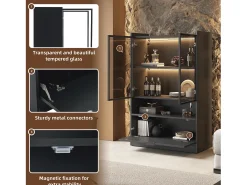 Vitrine de vidro com iluminação LED - Design pop-up - Vitrine para coleções - 35 x 80 x 120 cm, Preta