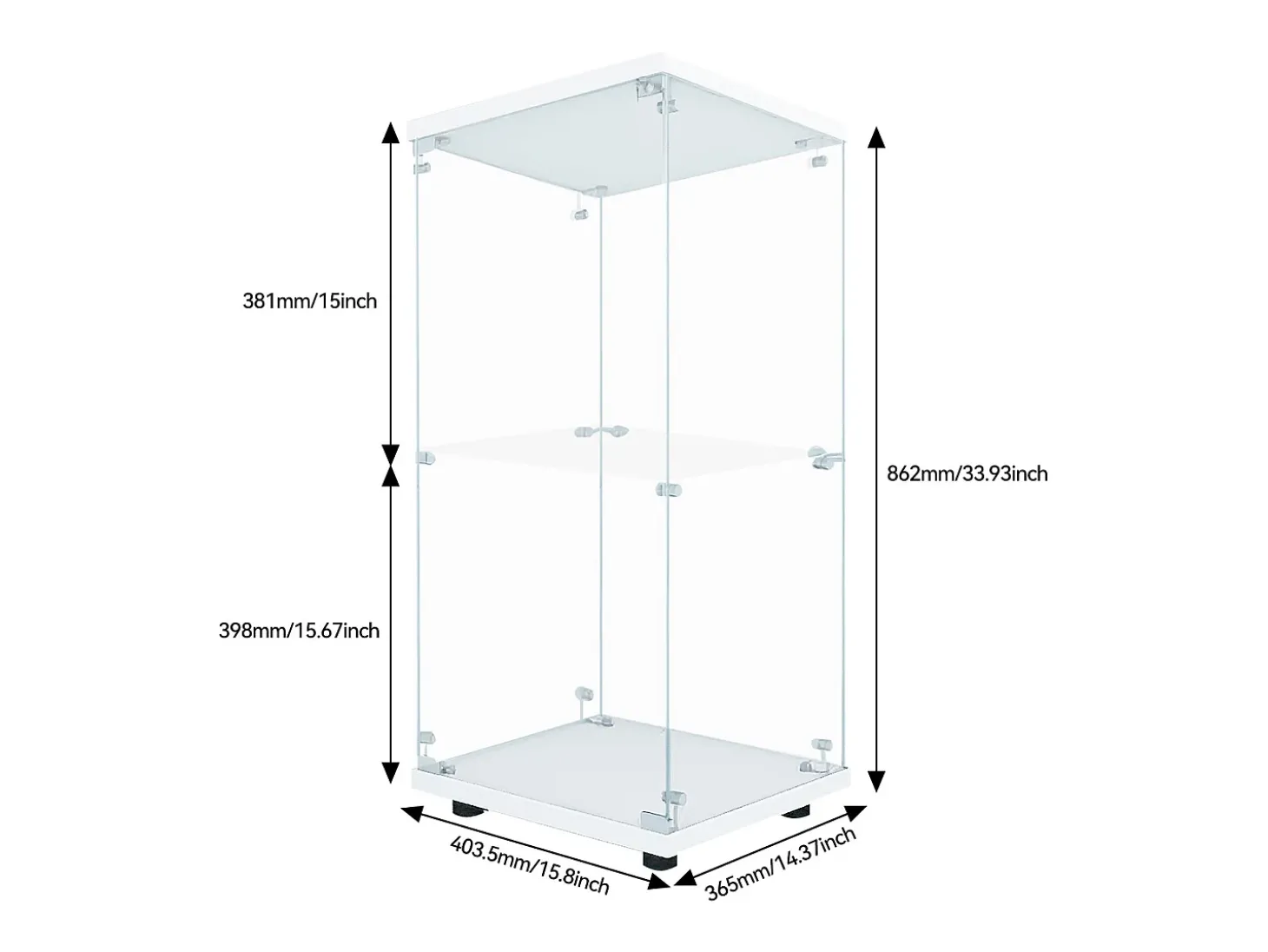 Vitrine de vidro com parede dupla, 40*86*36,5 cm, com fechadura antifurto e iluminação LED, branca.