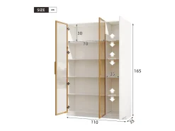 Vitrine de vidro de 165 cm de altura - Iluminação LED - 3 portas - Prateleiras ajustáveis - MDF + Painéis de partículas - Branco