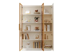 Vitrine de vidro de 165 cm de altura - Iluminação LED - 3 portas - Prateleiras ajustáveis - MDF + Painéis de partículas - Branco