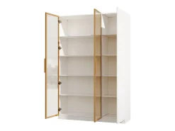 Vitrine de vidro de 165 cm de altura - Iluminação LED - 3 portas - Prateleiras ajustáveis - MDF + Painéis de partículas - Branco