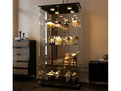Vitrine de vidro de 163,9 x 36,49 x 80,49 cm, com prateleiras e iluminação LED, armário de curiosidades com porta dupla
