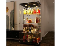 Vitrine de vidro de 163,9 x 36,49 x 80,49 cm, com prateleiras e iluminação LED, armário de curiosidades com porta dupla