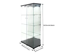 Vitrine de vidro de 163,9 x 36,49 x 80,49 cm, com prateleiras e iluminação LED, armário de curiosidades com porta dupla