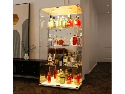 Vitrine de vidro de 163,9 x 36,49 x 80,49 cm, com prateleiras e iluminação LED, armário de curiosidades com porta dupla