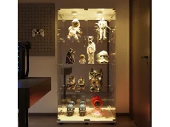 Vitrine de vidro de 163,9 x 36,49 x 80,49 cm, com prateleiras e iluminação LED, armário de curiosidades com porta dupla