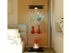 Vitrine de vidro GAHRELPER – 3 prateleiras, 1 porta, vidro temperado, luz LED, branco, 42x36x125 cm