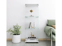 Vitrine de vidro GAHRELPER – 3 prateleiras, 1 porta, vidro temperado, branco, 42x36x125 cm