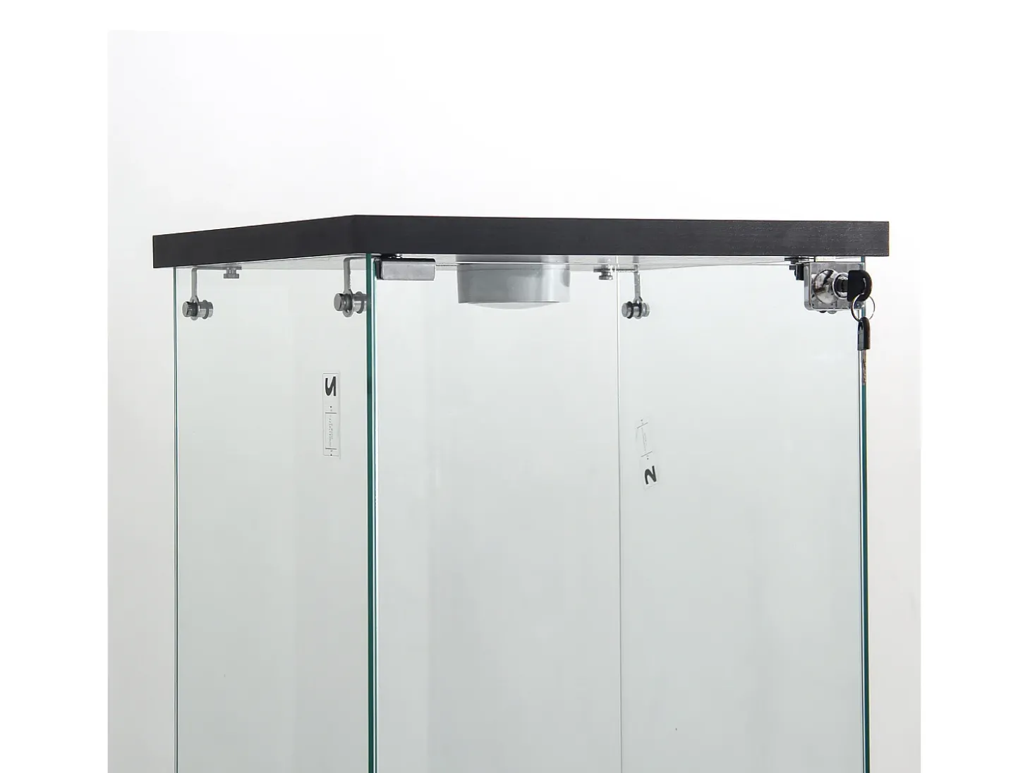 Vitrine de vidro independente, 125 cm, com iluminação LED, fechadura, 1 porta, 3 prateleiras, transparente, preta