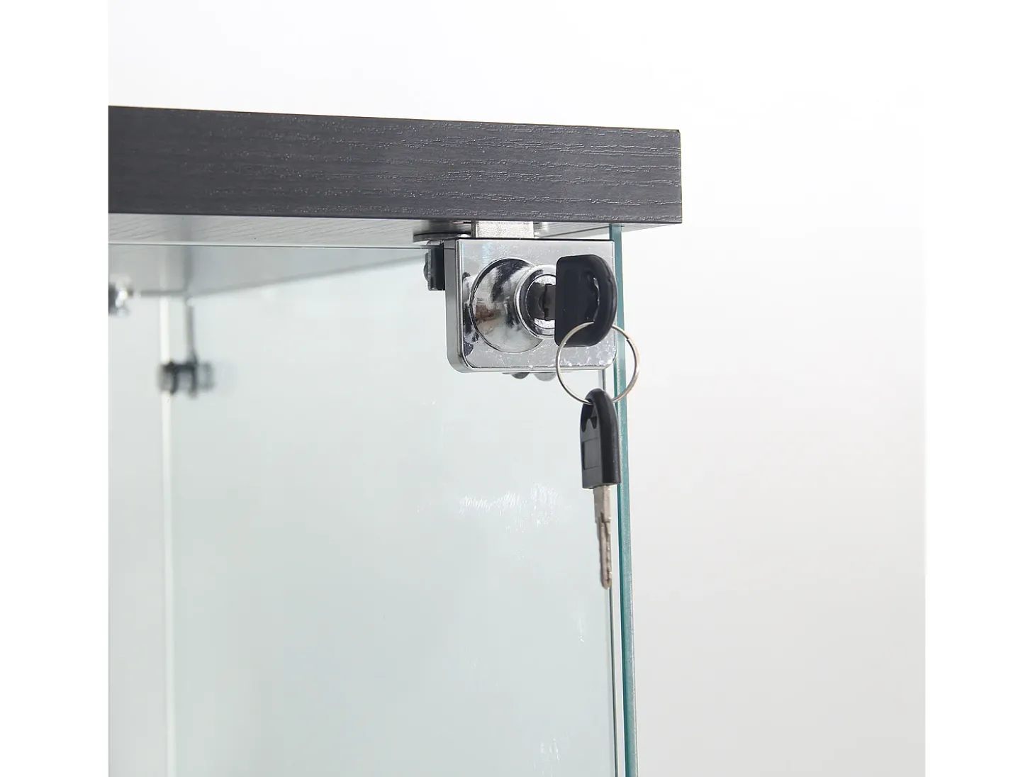 Vitrine de vidro independente, 125 cm, com iluminação LED, fechadura, 1 porta, 3 prateleiras, transparente, preta