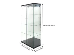 Vitrine de vidro sobre suporte, LED, 2 portas com fechadura, 4 compartimentos, para coleções e decoração