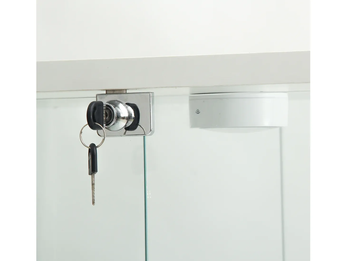 Vitrine de vidro sobre suporte, LED, 2 portas com fechadura, 4 compartimentos, para coleções e decoração