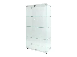 Vitrine de vidro sobre suporte, LED, 2 portas com fechadura, 4 compartimentos, para coleções e decoração