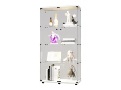 Vitrine de vidro sobre suporte, LED, 2 portas com fechadura, 4 compartimentos, para coleções e decoração