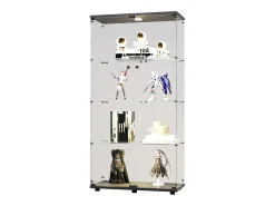 Vitrine de vidro sobre suporte, LED, 2 portas com fechadura, 4 compartimentos, para coleções e decoração