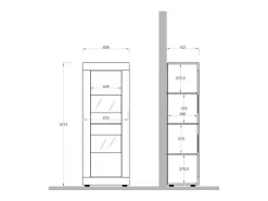 Vitrine design 2 portas coleção ACCESS. Cores branco e carvalho claro.