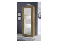 Vitrine design com 2 portas coleção ACCESS. Cores branco e carvalho escuro.